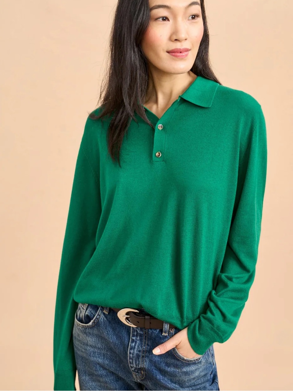 La Ligne emerald green cashmere and silk Ben polo sweater size S or XS